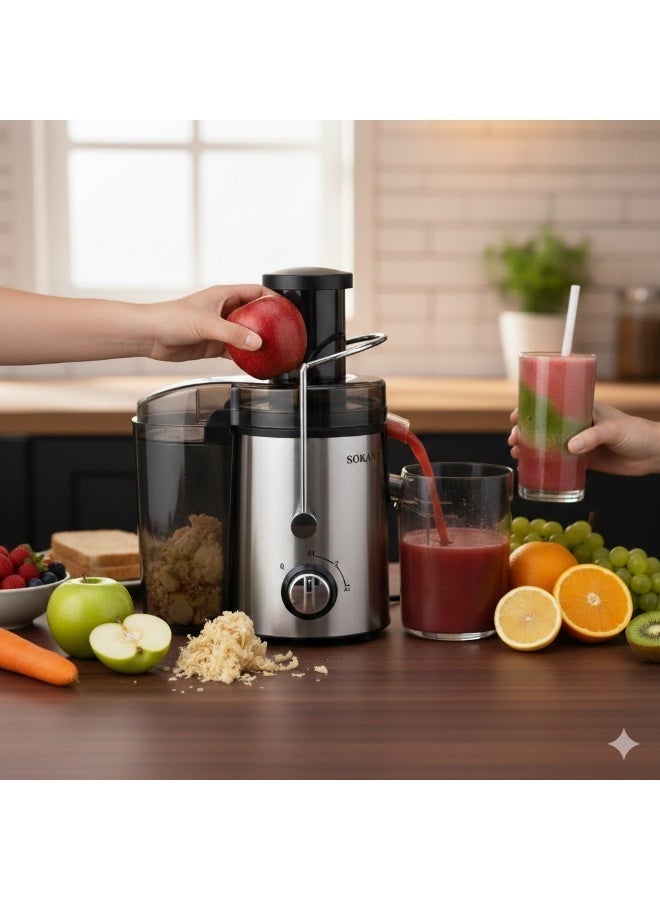 sokany SK-JB-175 Sokany Electric Juicer, 2 Speeds - High-Quality Stainless Steel - For fresh and healthy juice in seconds - Silver and Black - Image 3